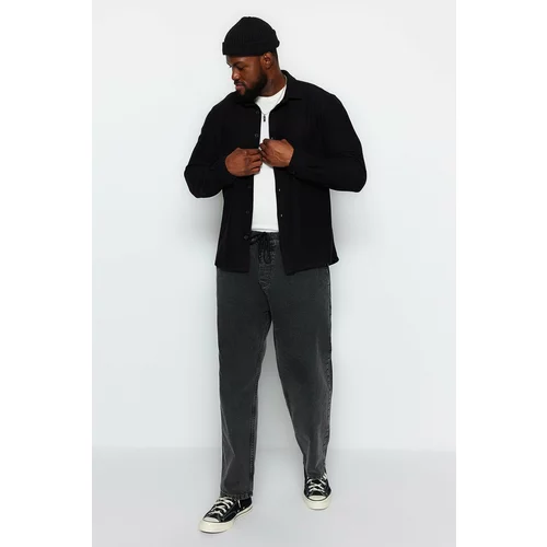 Trendyol Men's Black Wide Cut Plus Size Jeans Jeans with Elastic Waist.