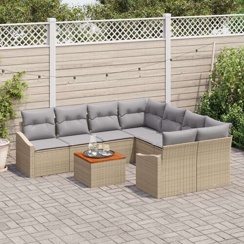  9-dijelni vrtni sofa set s jastučićima bež poli ratan akacija Slike