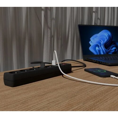  SPG5-U2-5-02 produzni kabl sa zastitom 5 uticnica, 5V/2A USB-A 16A 1.5m Black Cene