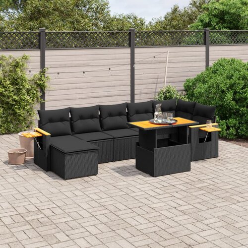vidaXL 8-dijelni set vrtnih sofa od poliratana s jastucima crni Cijene