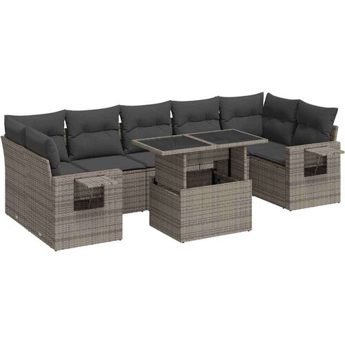 vidaXL 8-dijelni set vrtnih sofa od poliratana s jastucima sivi Cijene