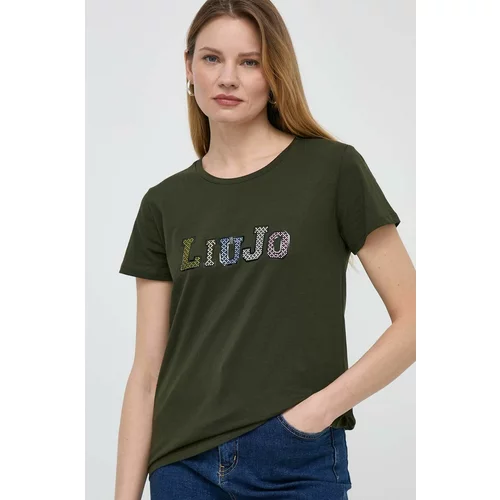 Liu Jo Bombažna kratka majica ženski, zelena barva