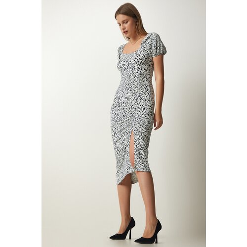  Women&amp;#039;s Navy Blue Bone Gathered Saran Summer Knitted Dress Slike