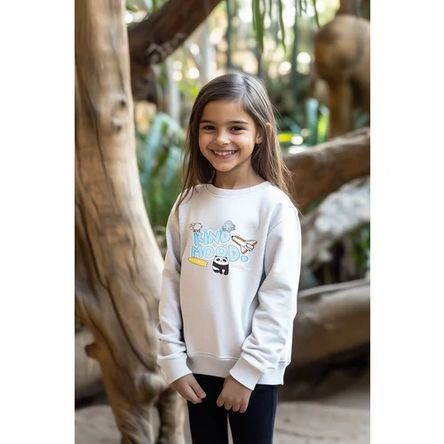 Trendyol Gray Melange Girl's Patterned Crew Neck Slogan Knitted Sweatshirt