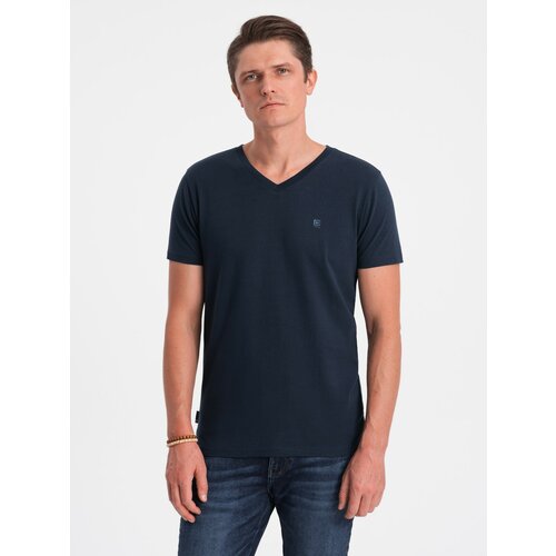 Ombre Men's V-NECK T-shirt with elastane - navy blue Slike