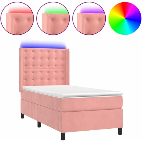 vidaXL Box spring postelja z vzmetnico LED roza 80x200 cm žamet, (20902071)