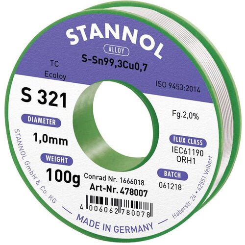Stannol S321 2\,0% 1\,0MM SN99\,3CU0\,7CD 100G spajkalna žica\, neosvinčena neosvinčeni\, tuljava Sn99\,3Cu0\,7 ORH1 100 g 1 mm, (20395395) Cene