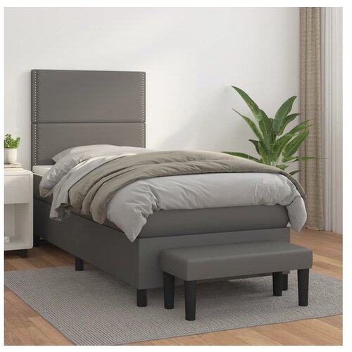 VidaXL Krevet s oprugama i madracem sivi 90 x 190 cm od umjetne kože Slike
