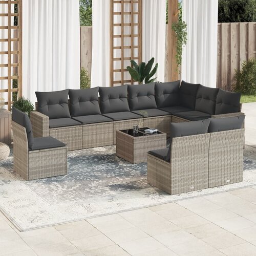 vidaXL 11-dijelni set vrtnih sofa poliratan s jastucima svijetlosivi Cijene