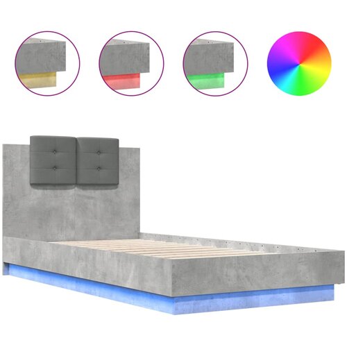 Maison Chic Posteljni okvir - Enojna postelja - Postelja za odrasle z vzglavjem in LED betonsko siv 75x190 cm, (21697249) Slike