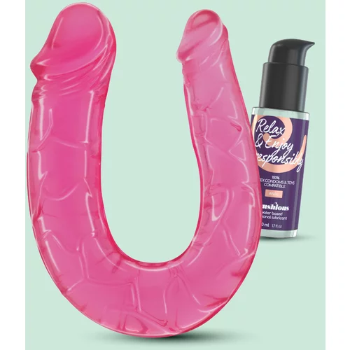 Crushious DEEP DIVER DOUBLE DILDO WITH ANAL LUBRICANT 50ML PINK