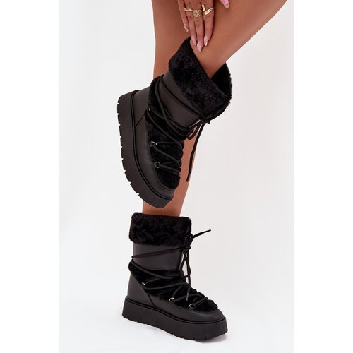Boto Women&amp;#039;s Snow Boots With Fur And Lacing On Platform Black Marinna Slike