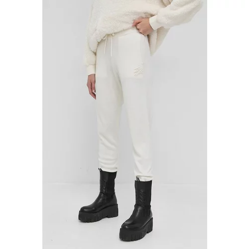 Karl Lagerfeld Volnene hlače ženski, kremna barva