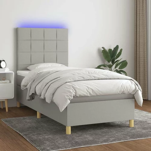  Krevet box spring s madracem LED svjetlosivi 90x190 cm tkanina