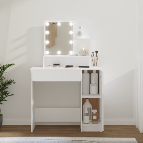 The Living Store Toaletna mizica z LED lučkami bela 86,5x35x136 cm - Toaletna Mizica, (21671061) Slike
