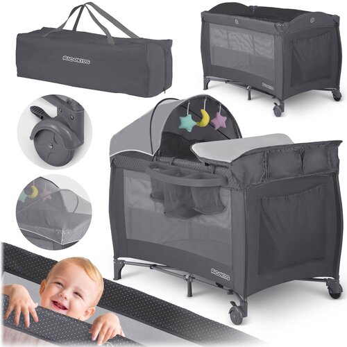 Ricokids Portable Travel Cot RK-242 - Lightweight, Safe & Stylish in Anthracite, (21740400) Cene
