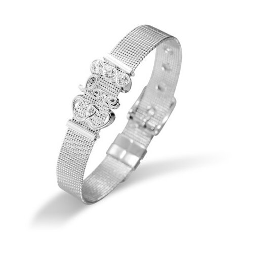  Ženska pierre ricaud srebrna love pancir narukvica sa belim swarovski kristalima i srcima od hirurškog Čelika ( pr150.5 ) Cene