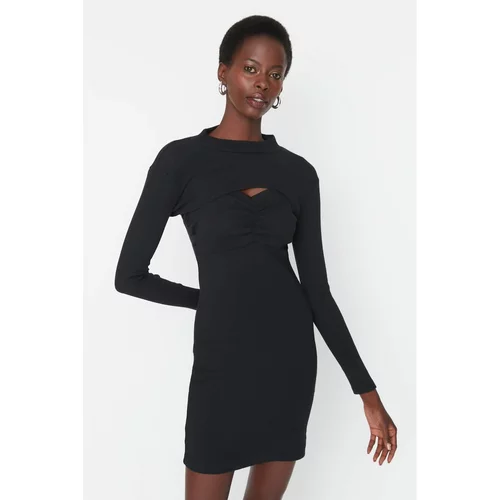 Trendyol Black Super Crop Blouse Detailed Bodycone Knitted Dress