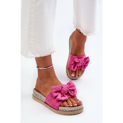 Kesi Women's platform slippers with a bow Fuchsia Aflia Slike