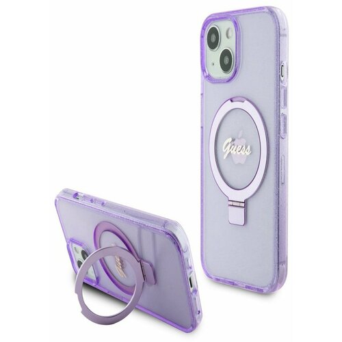 Guess IML Ring Stand Glitter MagSafe Zadn&iacute; Kryt pro iPhone 15 Plus Purple Ovitek za telefon Vijolična Cene