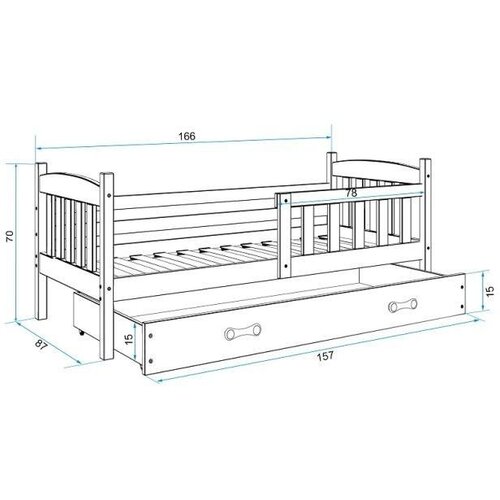 BMS Drveni dječji krevet Kubus s ladicom - svijetlo drvo - 160x80 cm - Gratis madrac od PE pjene - 8cm debljine Slike