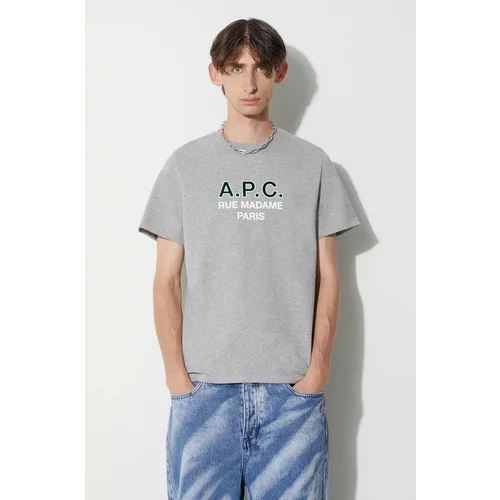 A.P.C. Pamučna majica boja: siva, s tiskom