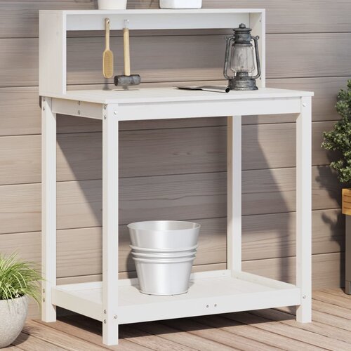 vidaXL Miza za sajenje s policami bela 82,5x50x109,5 cm borovina Cene