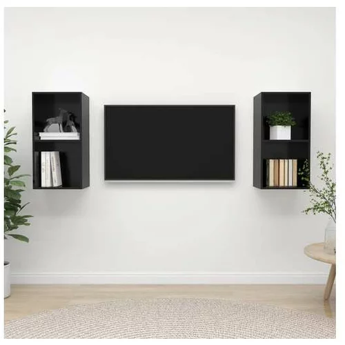  Stenska TV omarica 2 kosa visok sijaj črne barve iverna plošča