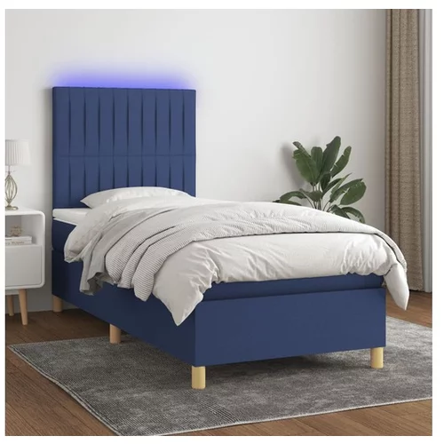  Box spring postelja z vzmetnico LED modra 80x200 cm blago