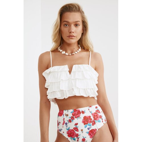 Trendyol White Ruffle Crop Woven Blouse Slike