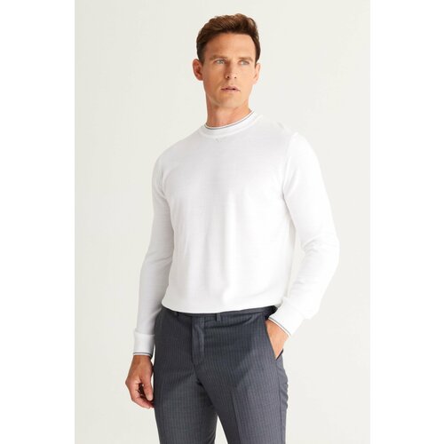 ALTINYILDIZ CLASSICS Men's Cream Anti-Pilling Standard Fit Regular Fit Crew Neck Knitwear Sweater Slike