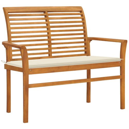 The Living Store Vrtna klop s krem blazino 112 cm trdna tikovina - Vrtna Klop, (21461560) Slike