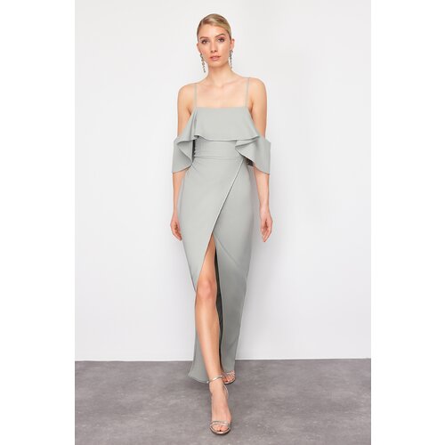 Trendyol Mint Flounced Woven Long Evening Dress Cene