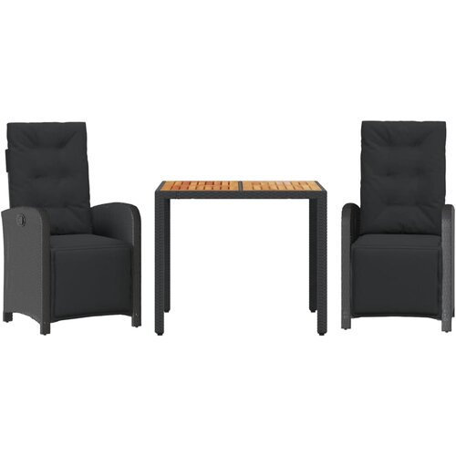  3-dijelni bistro set s jastucima crni od poliratana Crna Dužina stola 90 cm Slike
