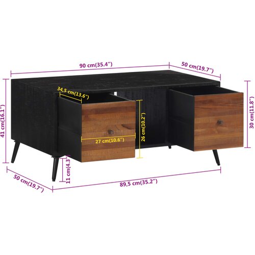  Stolić za kavu 90 x 50 x 41 cm od masivne obnovljene tikovine Slike