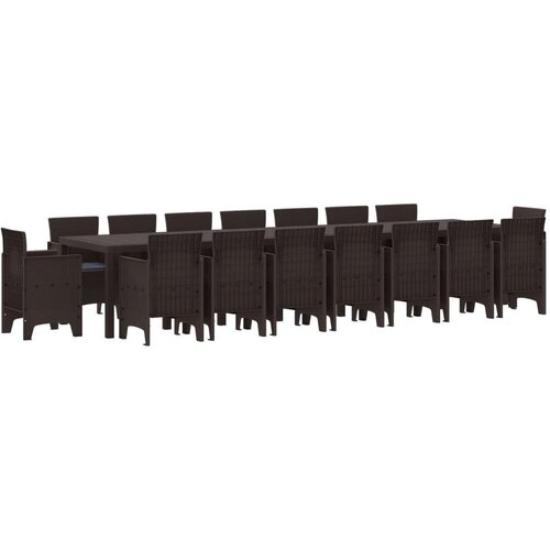  17 Dijelni Vrtni Set za Objedovanje s Jastučićima Smeđi Poli Ratan  Vrtni Stol Smeđi 250x100x73 cm Poli Ratan  Vrtni Stol Smeđi Cijene