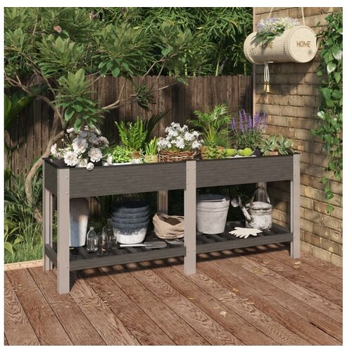  Visoka greda s polico siva 175x50x75 cm WPC Slike