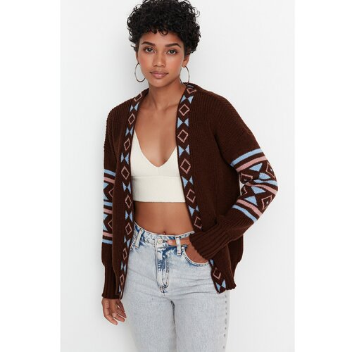 Trendyol Brown Oversize Patterned Knitwear Cardigan Slike