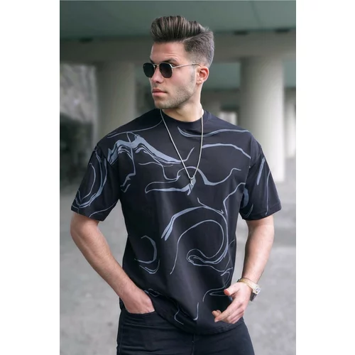 Madmext Men's Black Patterned T-Shirt 5362