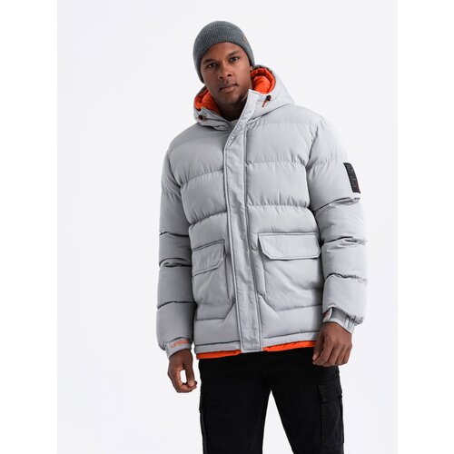 Ombre Men&amp;#039;s sports warm jacket with double hood - grey Slike