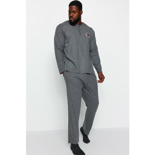 Trendyol Plus Size Pajama Set - Gray - Plain Slike