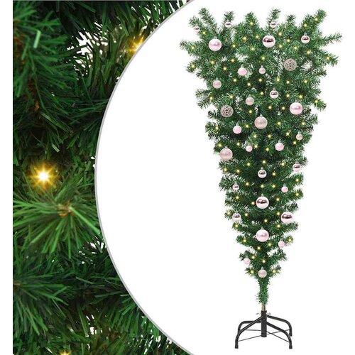 vidaXL Obrnuti umjetni božićni drvce s balonima Zelena 150 cm PVC Cijene