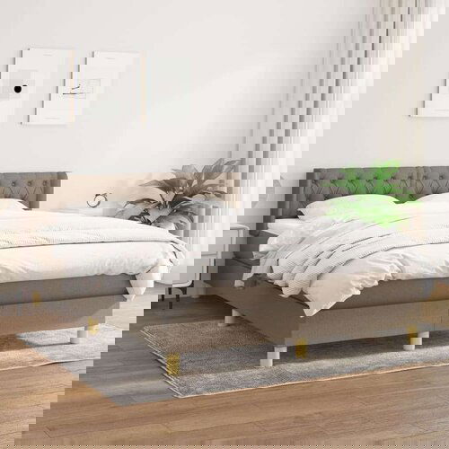  Box spring postelja z vzmetnico taupe 140x190 cm blago Slike