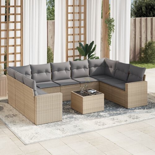 vidaXL 10-dijelni set vrtnih sofa s jastucima bež od poliratana Cijene