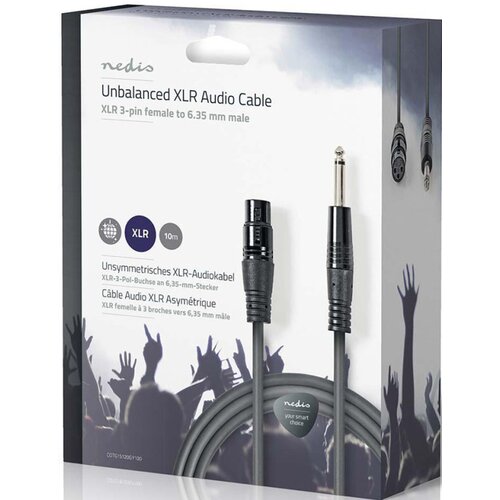 Nedis COTG15120GY100, Nebalansirani audio kabl, XLR 3-pinski ženski, 6,35 mm mu&amp;scaron;ki, Niklovani, 10,0 m, PVC Slike