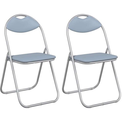  Sklopiva stolica 2 pcs Sivi 48 x 43 5 x 81 cm Lažna koža - Sivi 2 Slike