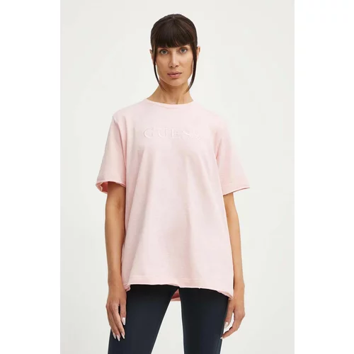 Guess Bombažna kratka majica ATHENA ženska, roza barva, V4GI12 KC641