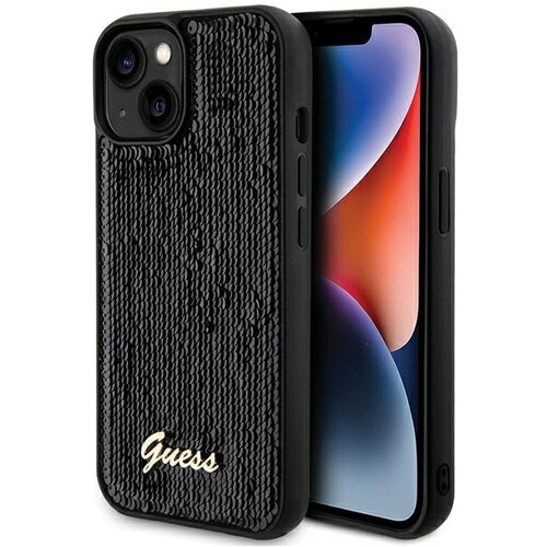 Guess SEQUIN SCRIP METAL CASE OVITEK ZA IPHONE 14 15 13 ČRNA, (21833264) Cene