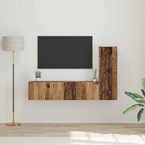 vidaXL Set TV komoda s policom Zidne s pohranom s vratima 3 pcs Staro drvo 150.5 x 30 x 90 cm Cijene