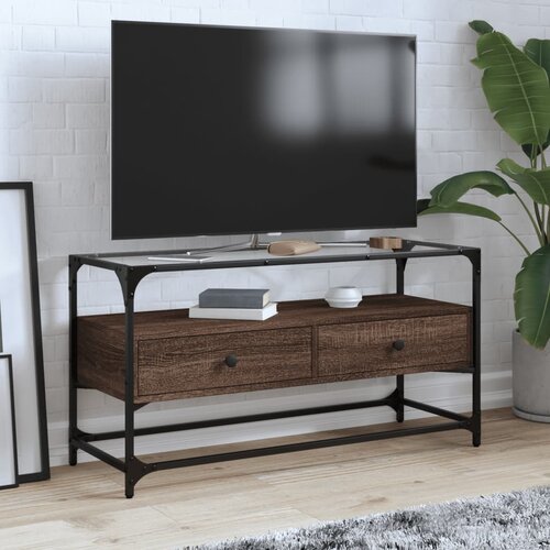 vidaXL TV ormarić sa staklenom površinom boja hrasta 98x35x51 cm drvo Cijene